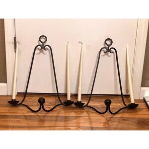 Vintage Wrought Iron Metal Black Hanging Gothic Taper Candle Sconces Holder
